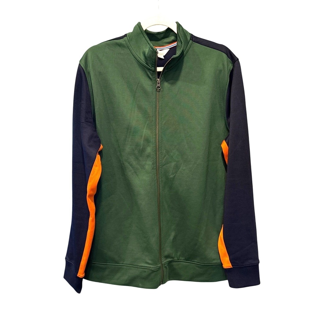 Boden Mens Track Jacket Full Zip Large Green‎ Navy Orange Colorblock Athletic